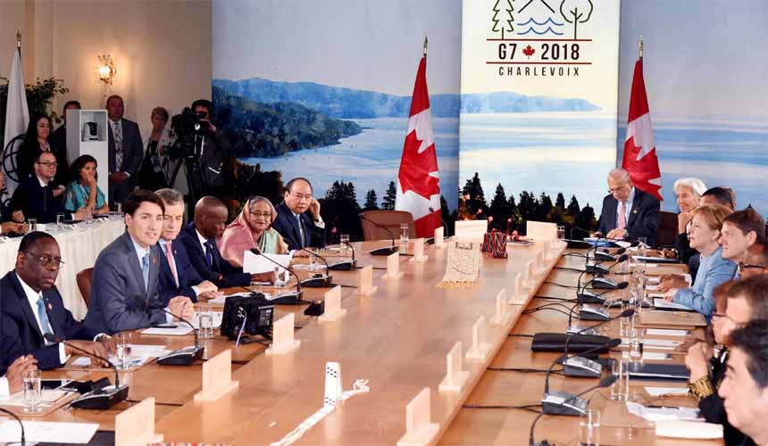 Prime Minister Shekih Hasina took part in the G7 outreach leaders meeting in Quebec on Saturday.