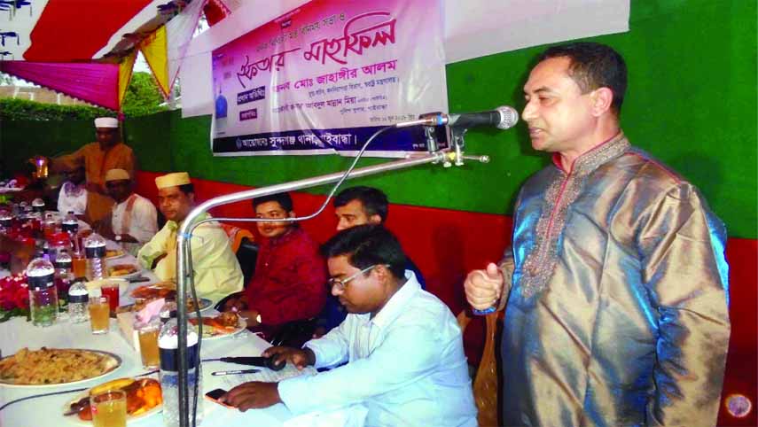 SUNDARGANJ(Gaibandha): Jahangir Alam , Joint Secretary, Home Ministry speaking at a view exchange meeting on drug abuses and Iftar Mahfil as Chief Guest organised by Sundarganj Upazila recently.