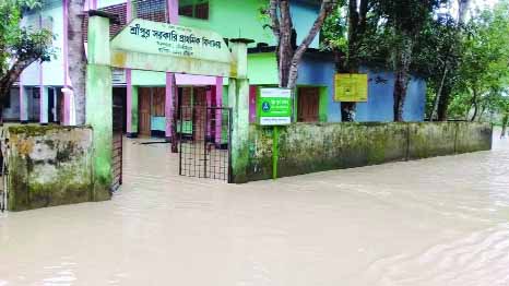 MOULIVIBAZAR: Sreepur Govt Primary School has been inundated due to incessant rainfall for the last few days .