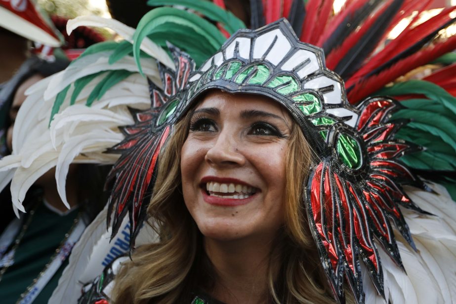 A Mexico soccer fan celebrates her team victory against Germany after their group F match at the 2018 soccer World Cup in the Luzhniki Stadium in Moscow, Russia on Sunday.