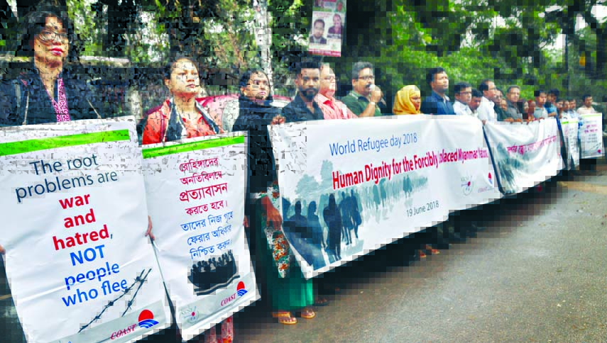 Different organisations formed a human chain in front of the Jatiya Press Club on Tuesday demanding immediate repatriation of Rohingya refugees.