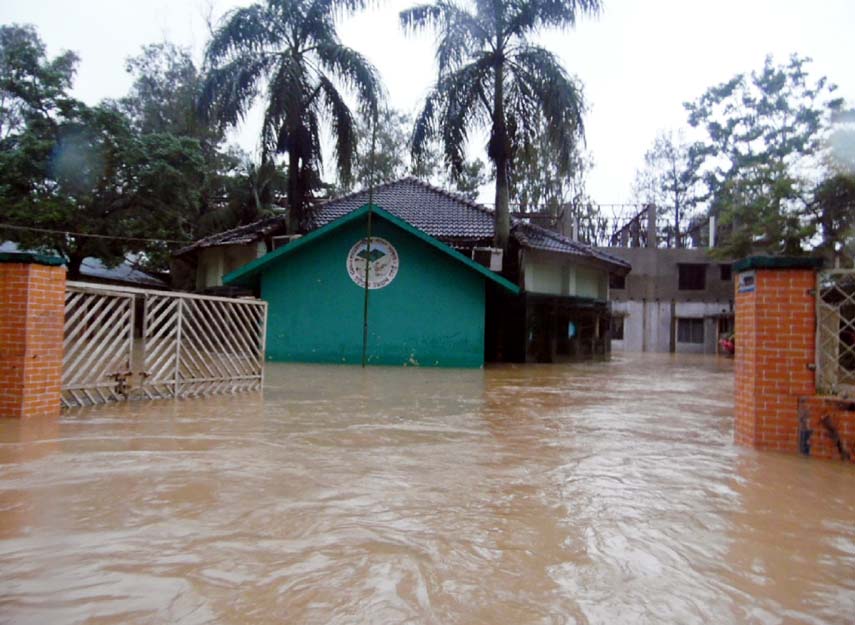Khagrachhari Zila Parishad premises has been in undated due to heavy rainfall of recent days.