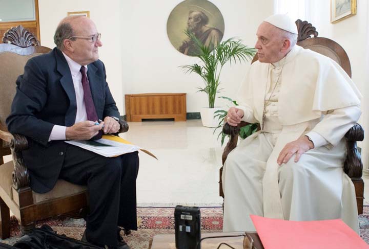 Pope Francis talks during an exclusive interview at the Vatican.