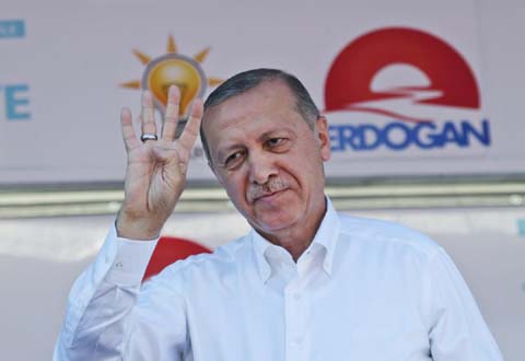 Turkey's President Recep Tayyip Erdogan delivers his speech during an election rally in Yalova in Turkey.