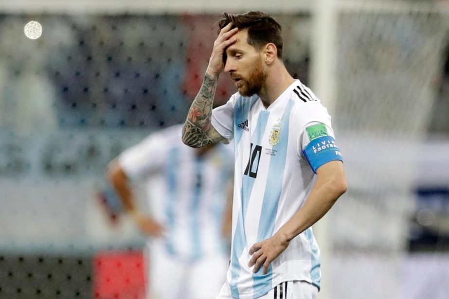 Argentina's Lionel Messi reacts after the third goal of Croatia during the group D match loss on Thursday.