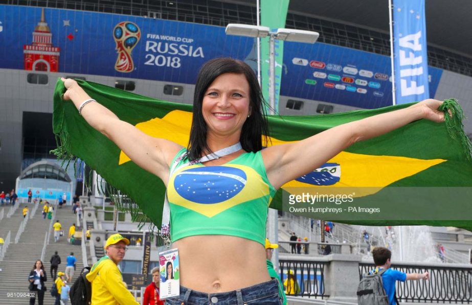A Brazil fan shows her support ahead of the FIFA World Cup Group E match at Saint Petersburg Stadium, Russia on Friday. Brazil won the match 2-0 against Costa Rica on Friday.