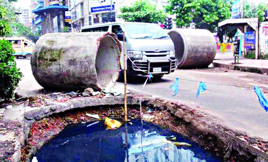 Precarious condition of a street in city's Shahjahanpur area. This picture was snapped on Friday.