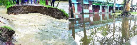 SYLHET: Different areas including Balaganj Upazila Parishad premises were submerged as Kushiyara River dam has been collapsed. This picture was taken yesterday.