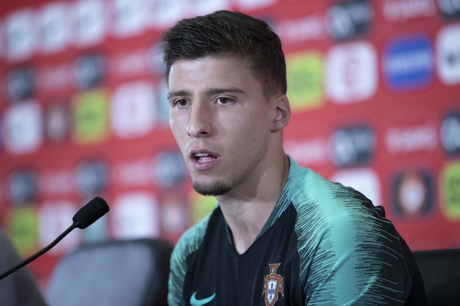 Portugal's Ruben Dias talks to journalists during a news conference prior the training session of Portugal at the 2018 soccer World Cup in Kratovo, outskirts Moscow, Russia on Saturday.