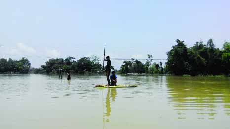 SYLHET: Different areas in Hakaluki Haor are still under flood water. This snap was taken from Bhukshimil area on Saturday.