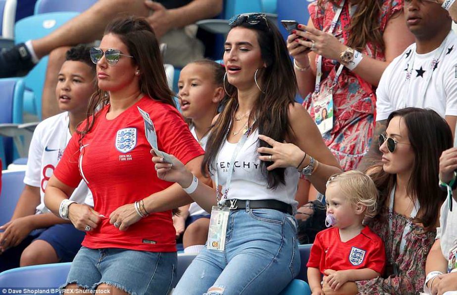 Wives and girlfriends of England players watch on from the stands as the side made a flying start against Panama on Sunday.
