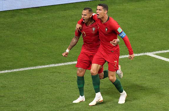 Portugal's Quaresma celebrates scoring with Cristiano Ronaldo