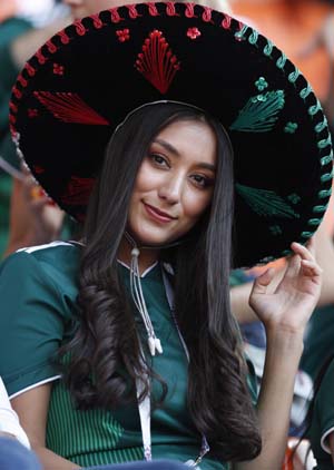 Mexico's supporter waits for the group F match between Mexico and Sweden, at the 2018 soccer World Cup at the Yekaterinburg Arena in Yekaterinburg , Russia on Wednesday.