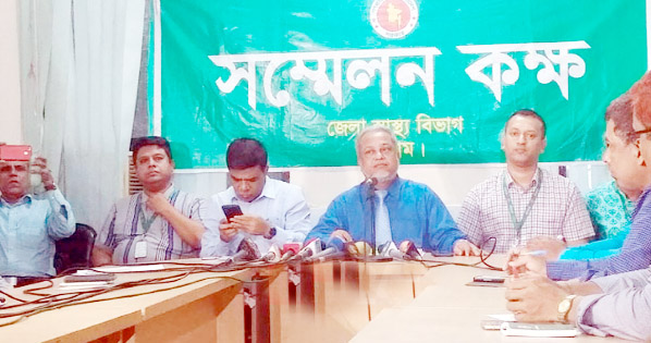 Civil Surgeon of Chattogram Dr Azizur Rahman addressing a press conference at his office premises over detection of bacteria in CWASA supply line water.