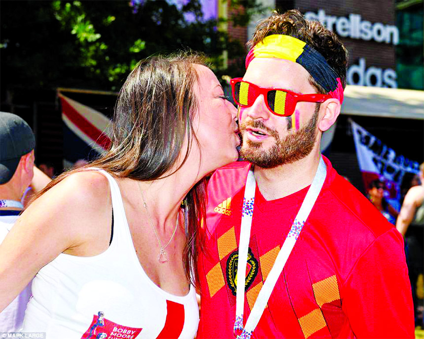 England and Belgium fans enjoy the hours leading up to the final Group G match on Thursday