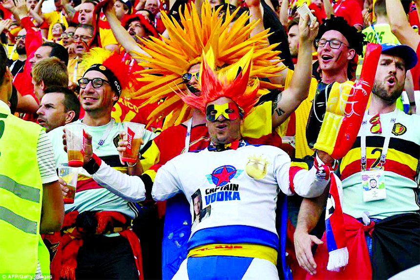 Belgium fans cheer prior to the Russia 2018 World Cup Group G football match against England on Thursday.