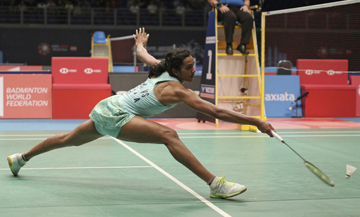 India's Pusarla V. Sindhu returns a shot to Taiwan's Tai Tzu Ying during women's single's semifinal match at the Malaysia Badminton Open in Kuala Lumpur, Malaysia on Saturday.