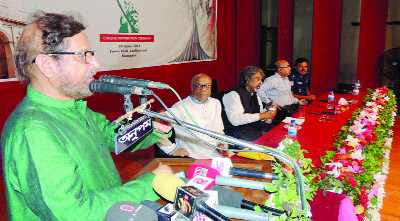 RANGPUR: Cultural Affairs Minister Asaduzzaman Noor MP addressing a function organised by Assistant High Commmission of India at Rajshahi for distribution scholarship cheques of Indian Governmnet to 187 heirs of the freedom fighters as Chief Guest on Sa