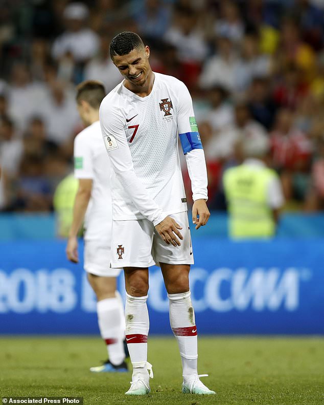 Portugal's Cristiano Ronaldo reacts disappointed during the round of 16 match between Uruguay and Portugal at the 2018 soccer World Cup at the Fisht Stadium in Sochi, Russia on Saturday.