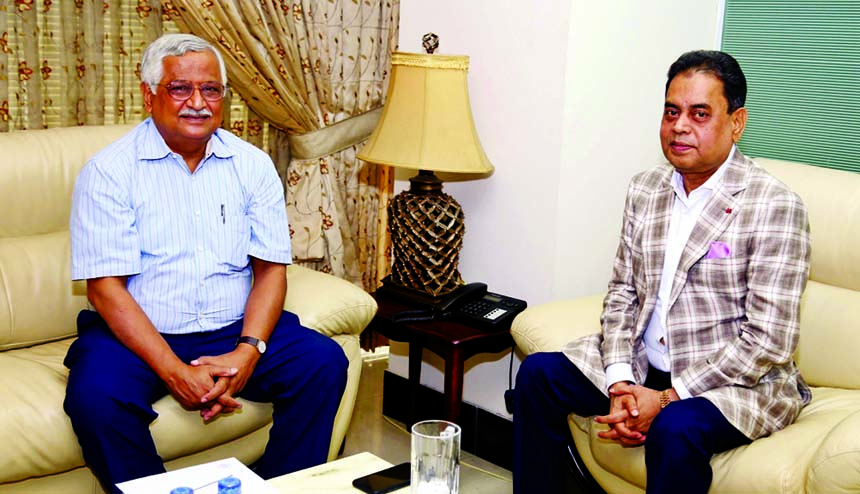 Siddiqur Rahman, President of Bangladesh Garment Manufacturers and Exporters Association (BGMEA), meets Jayant Dasgupta, former Indian Permanent Representative to the WTO (2010-2014) and former Secretary, Economic Advisory Council to the PM, at the associ