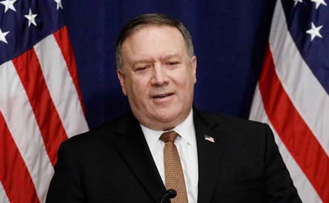 US Secretary of State Mike Pompeo speaks during a news conference following a meeting with North Korea's envoy Kim Yong Chol in New York.