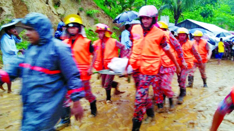 At least four people were killed in two landslides triggered by incessant rain in Lama upazila of Bandarban district on Tuesday.