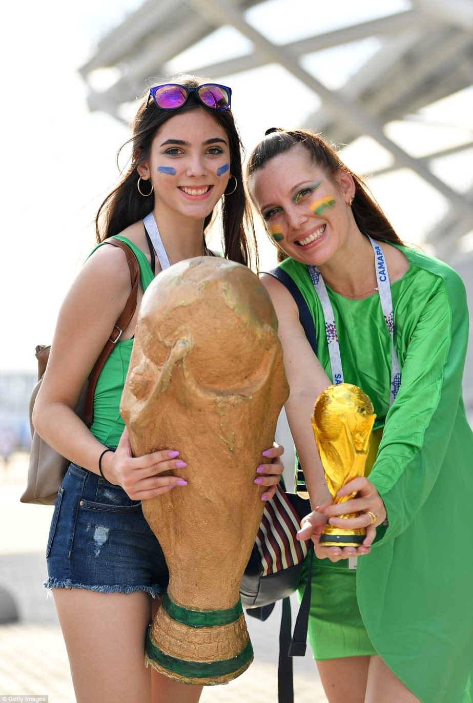 Brazillian fans gather at the Samara Arena in Russia to witness the country's match against Mexico on Monday.