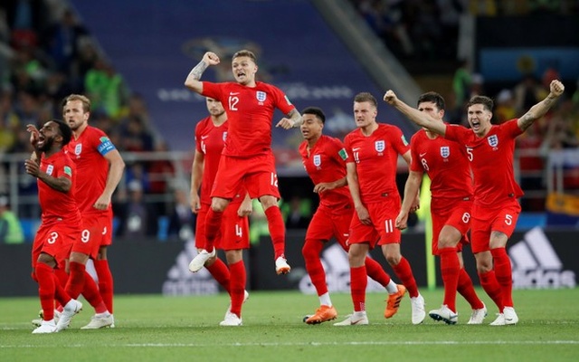 England players celebrate during the penalty shootout. Reuters