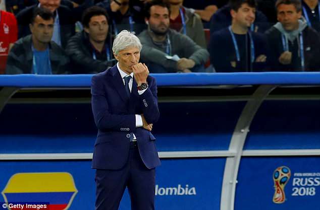 Colombia coach Jose Pekerman during the World Cup match between England and Colombia on Tuesday night.