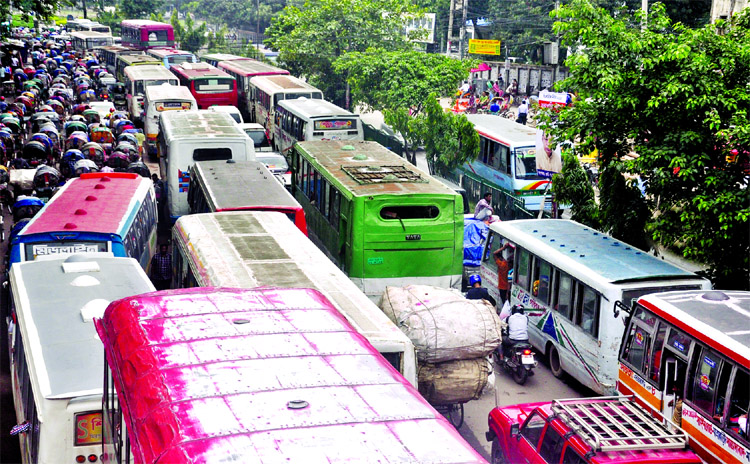 City people experienced severe gridlock on Wednesday. This picture was taken from in front of the Jatiya Press Club.
