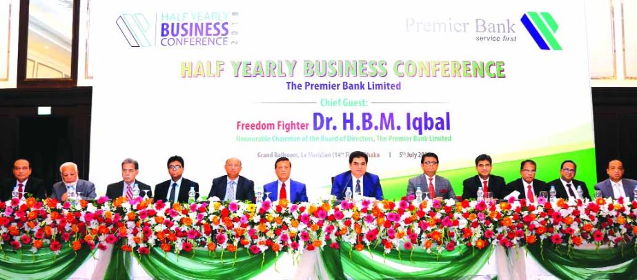 HBM Iqbal, Chairman of Premier Bank Limited, presiding over its Half-yearly Business Conference-2018 at a hotel in the city on Thursday. Muhammed Ali, Advisor, M Reazul Karim, Managing Director and Zonal Heads of the bank were also present.