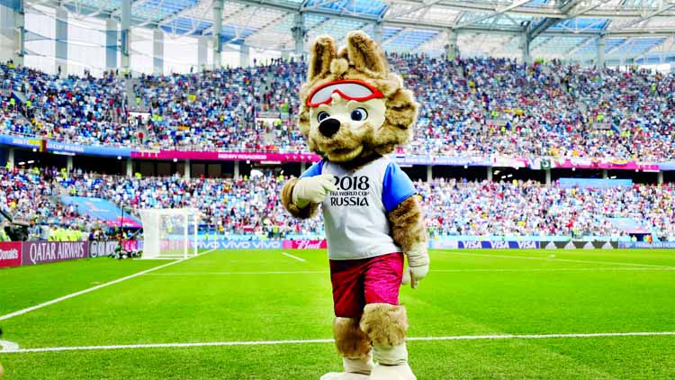 World Cup Mascot Zabivaka pose during the 2018 FIFA World Cup Russia Quarter Final match between Uruguay and France at Nizhny Novgorod Stadium on Friday.