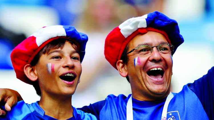 France fans enjoy the pre match atmosphere prior to the 2018 FIFA World Cup Russia Quarter Final match between Uruguay and France at Nizhny Novgorod Stadium on Friday.
