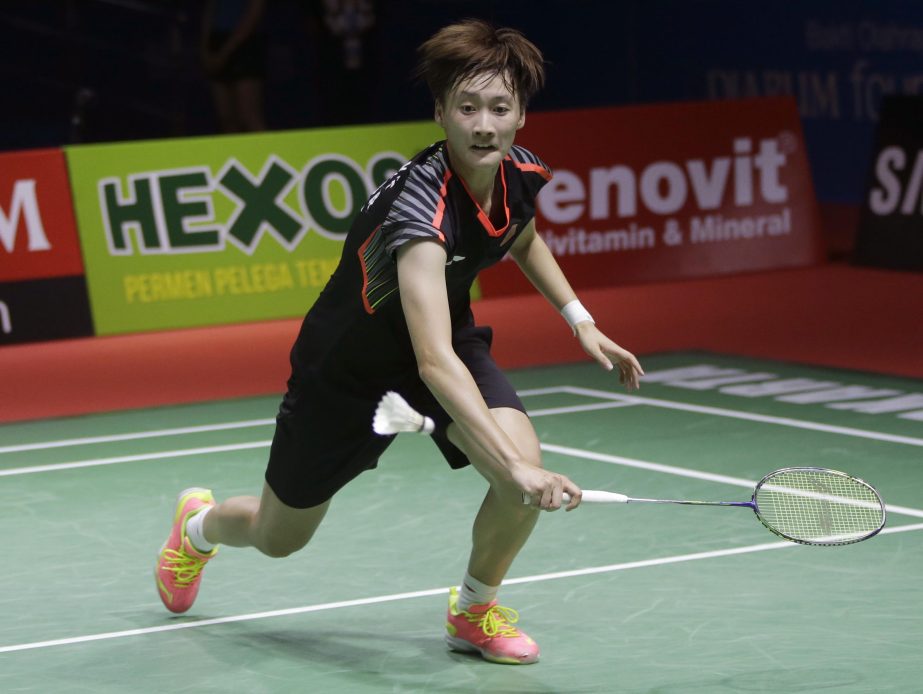 China's Chen Yufei plays against South Korea's Sung Ji-hyun during their women's singles semi final match at Indonesia Open badminton championship in Jakarta, Indonesia on Saturday.