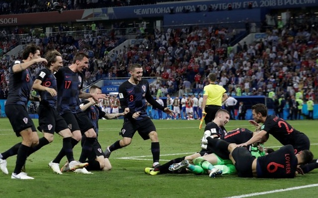 Croatia players celebrate after winning the penalty shootout. Reuters