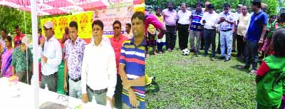 JALDHAKA (Nilphamari): Uttam Kumar Rai, UNO, Jaldhaka Upazila inaugurating Football Tournament of Upazila Level organised by Upazila Primary Education Office recently.