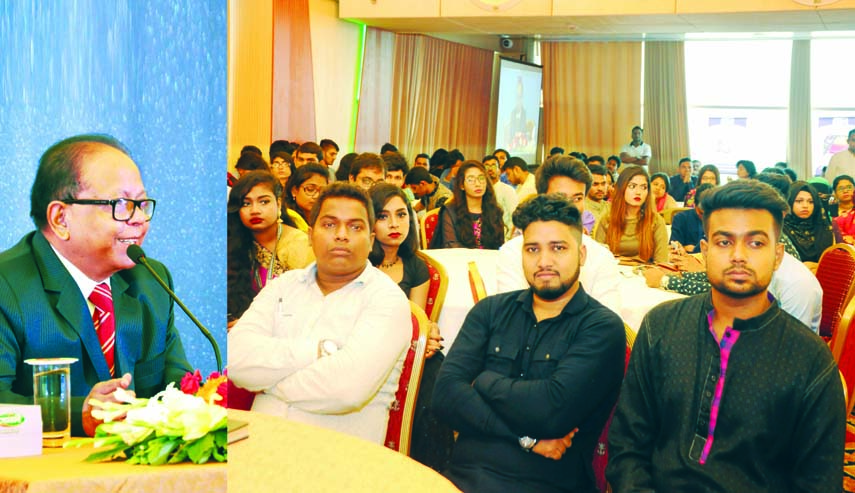 Md. Imamul Kabir Shanto, veteran freedom fighter and the Founder Chairman of Shanto-Marium Foundation, speaks at the Summer Freshers' Welcome Ceremony of Shanto-Mariam University of Creative Technology held at a city convention centre at Uttara in the ca