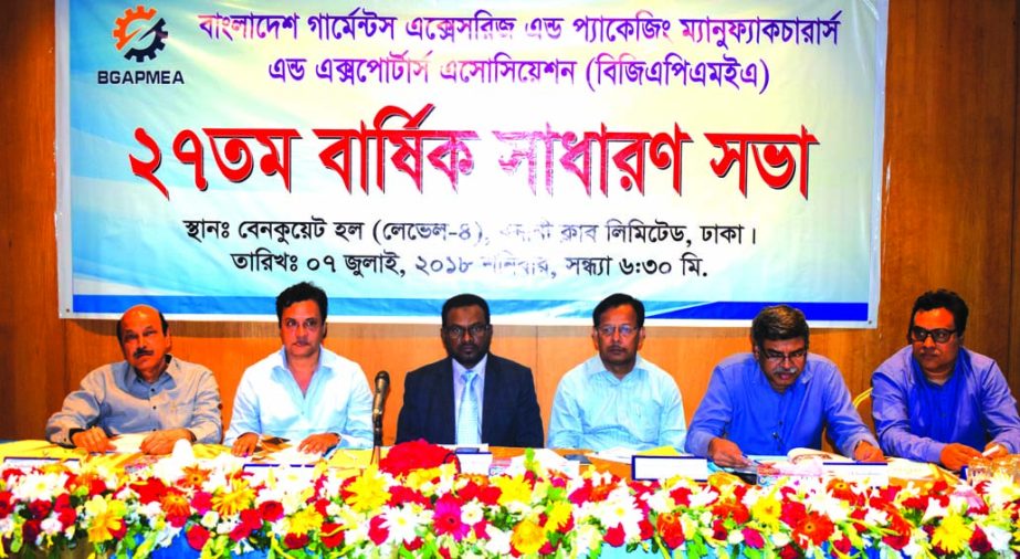 Abdul Kader Khan, President of Bangladesh Garments Accessories & Packaging Manufacturers & Exporters Association (BGAPMEA), presided over its 27th Annual General Meeting at a city club recently. Safiullah Chowdhury, Advisor, Hasanul Karim Tamiz, Vice-Pres