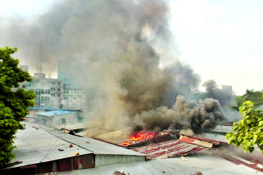 A devastating fire engulfed kitchen market in the city's Karwan Bazar. The snap was taken from the spot on Wednesday.