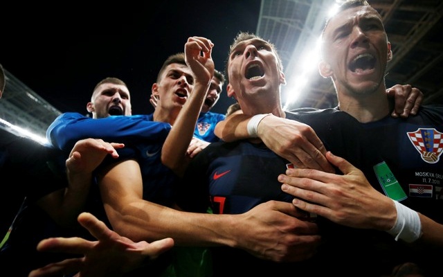 Croatia's Mario Mandzukic celebrates scoring their second goal with teammates. Reuters