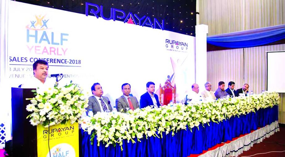 L A Mukul, Chairman of Rupayan Group, addressing its 'Half Yearly Sales Conference' at a convention centre in the city recently. Mahir Ali Khan Ratul, Vice-Chairman, Sadat Hossain Selim, Sheikh Aftab Ahmed, Advisors, Brig. Gen (Retd.) Abul Kalam Azad, M