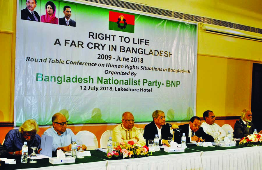 BNP Secretary General Mirza Fakhrul Islam Alamgir speaking at a seminar on "Human Rights Situation in Bangladesh"" held at a city hotel organised by the party on Thursday."