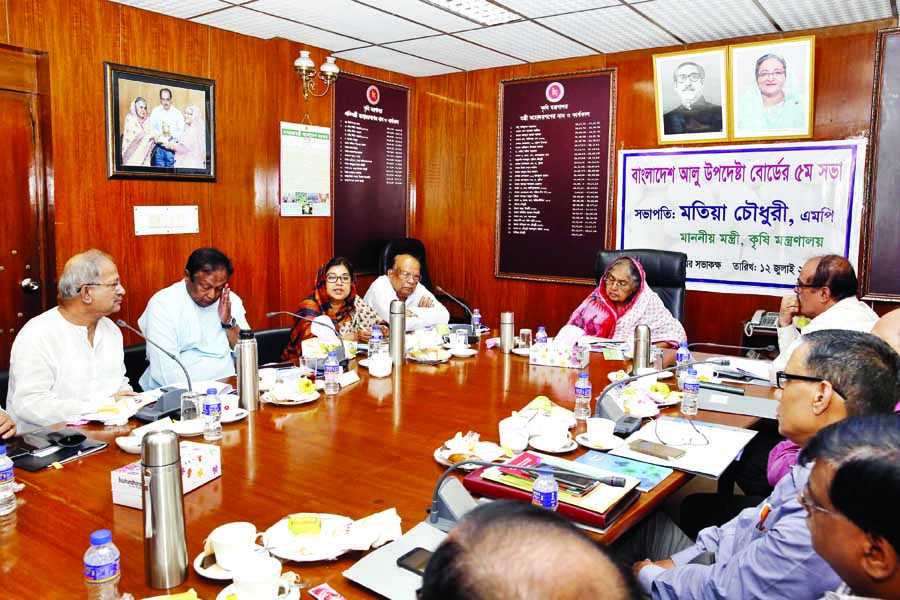 Agriculture Minister Begum Matia Chowdhury speaking at the meeting of Bangladesh Potato Advisers Board at the seminar room of the Ministry of Agriculture on Thursday.