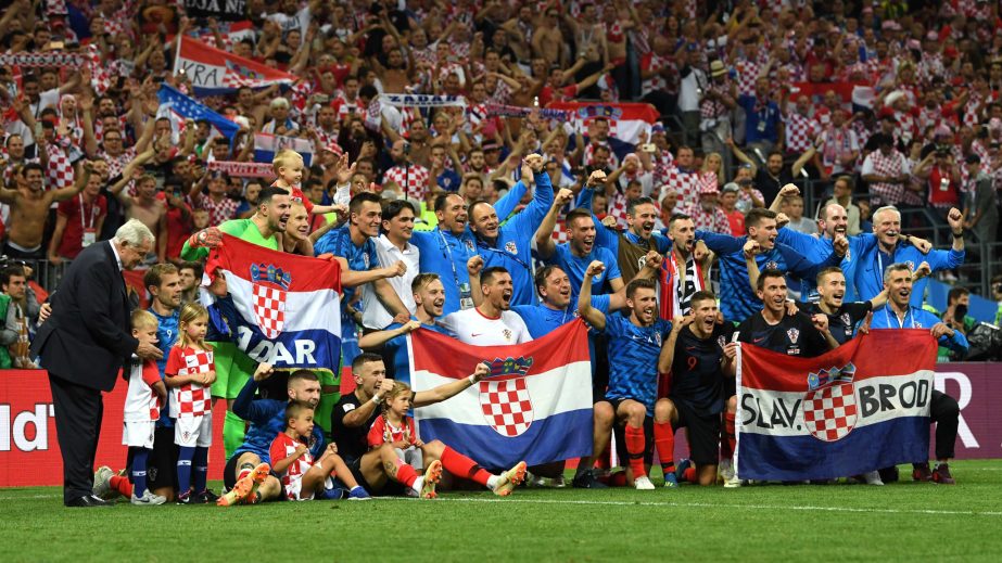 Croatia players and staff members pose for a picture following their's side victory in the 2018 FIFA World Cup Russia semi-final match between Croatia and England at the Luzhniki Stadium in Moscow, Russia on Wednesday night.