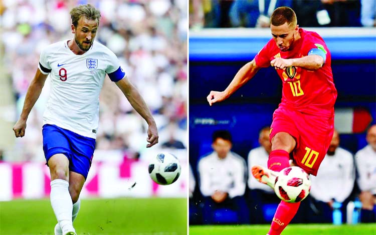 England Captain Harry Kane (left) and Belgium Captain Edin Hazard.