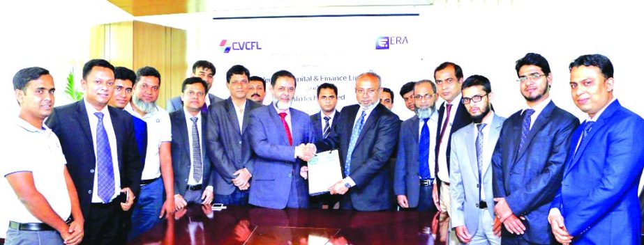 Mustafizur Rahman, Managing Director of CAPM Venture Capital and Finance Limited and Md Serajul Islam, CEO of ERA InfoTech Limited sign an agreement for supplying NBFI Core Solution, Loan Origination, HR and Payroll and other applications recently. Md. Mo