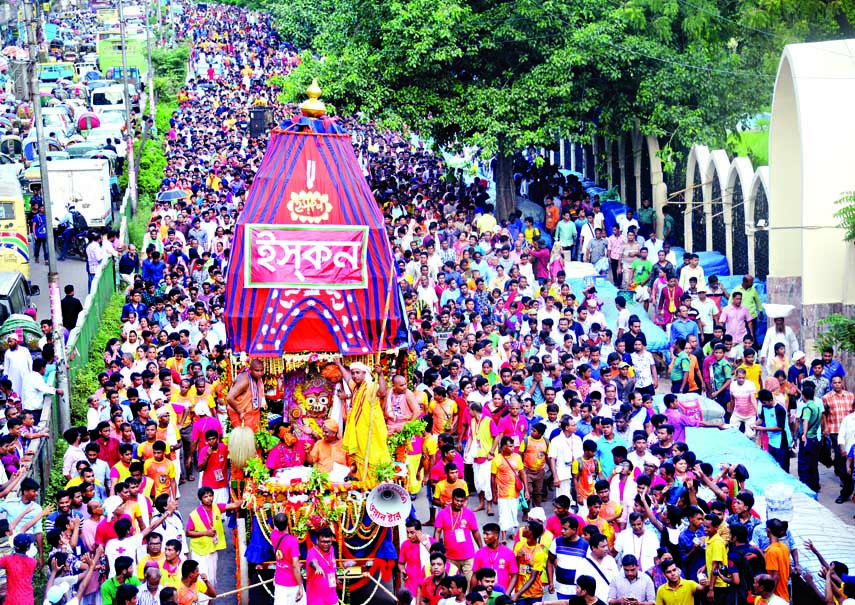 International Society for Krishna Consciouness brough out a rally in the city on Saturday on the occasion of Rathyatra, a religious festival of the Hindu Community.