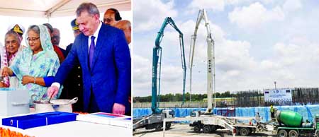 Prime Minister Sheikh Hasina and Deputy Prime Minister of Russian Federation Yury Invanovice Borisovon jointly inaugurated the construction of second Rooppur Power Plant in Pabna on Saturday. BSS photo