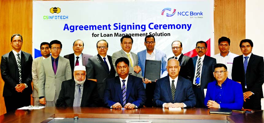 NCC Bank Limited has signed an agreement with Computer Source InfoTech Ltd for purchasing "Loan Management Solution" software at the bank's head office recently. Mosleh Uddin Ahmed, Managing Director, Muhammad H Kafi, Head of Operations, Khondoker Naye