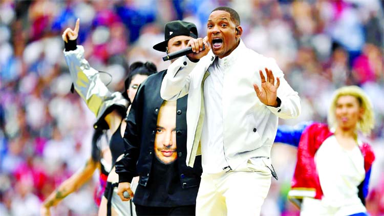 Artist Will Smith performs during the closing ceremony at Luzhniki Stadium in Moscow on Sunday.